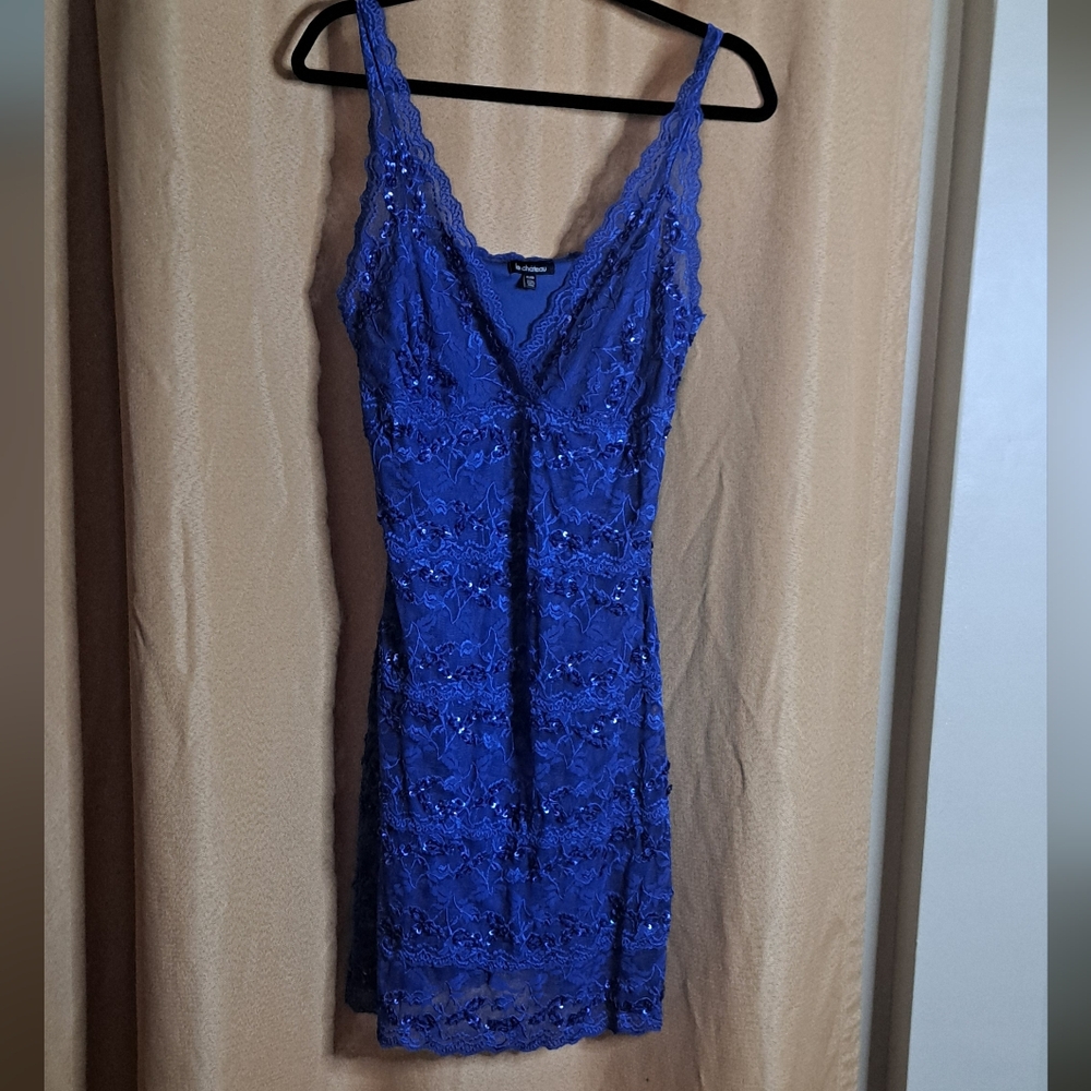 Le Chateau Royal Blue Lace Midi Dress
